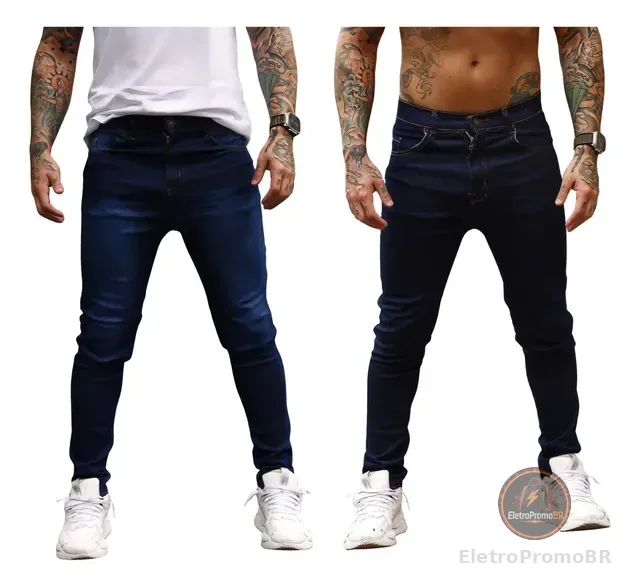 Kit 2 Calça Jeans Masculina Preta Azul Direto Fabrica Slim