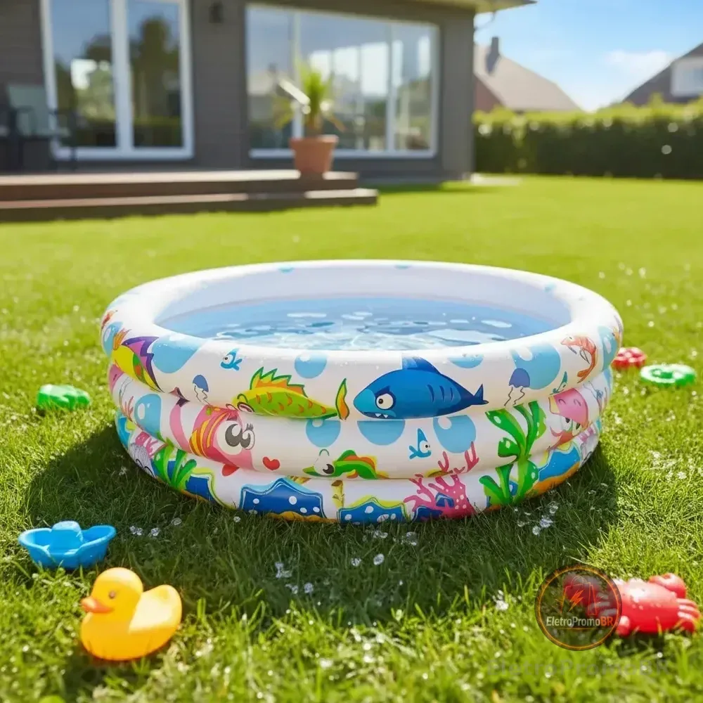 Piscina Inflável Redonda Summer Fun 100 Litros 3 Aneis Fundo Do Mar Criança Infantil Branca