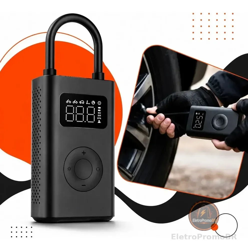 Mini Compressor Digital Hold On Bomba De Encher Pneus Portátil Para Carro Bicicleta Motocicletas Cor Preto Com Calibrador