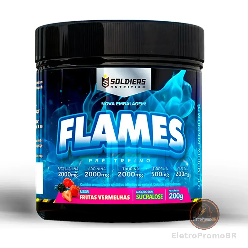 Pré Treino Flames 200g Workout Termogênico Sabor Frutas Vermelhas Soldiers Nutrition Energia Foco Treino