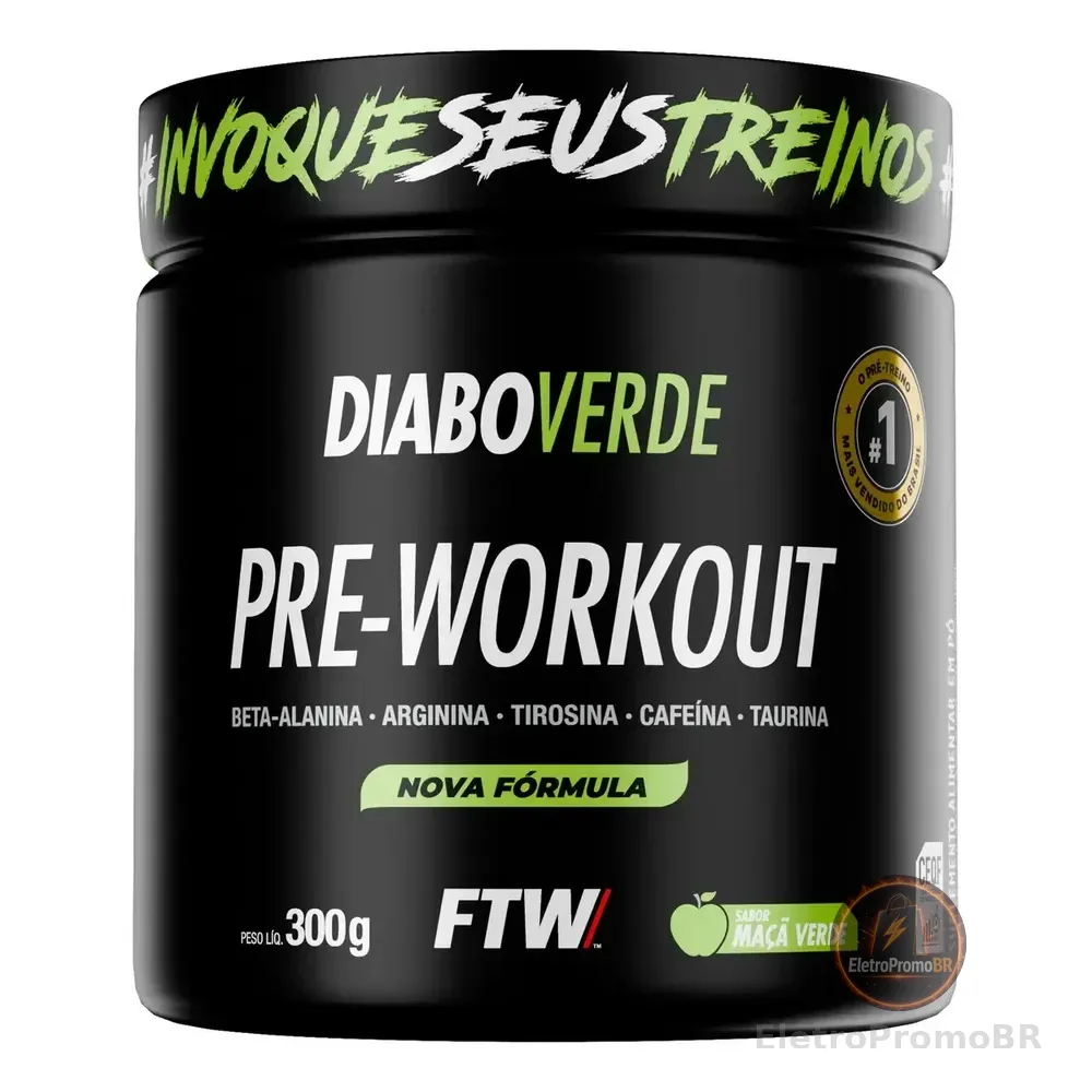 Suplemento Em Pó Pre Treino Pre Workout 300g Sabor Maça Verde Ftw - Diabo Verde