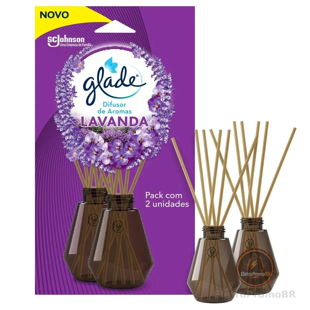 Glade Difusor de Ambiente Lavanda, 2 Unidades Frasco 100ml e 6 Varetas cada