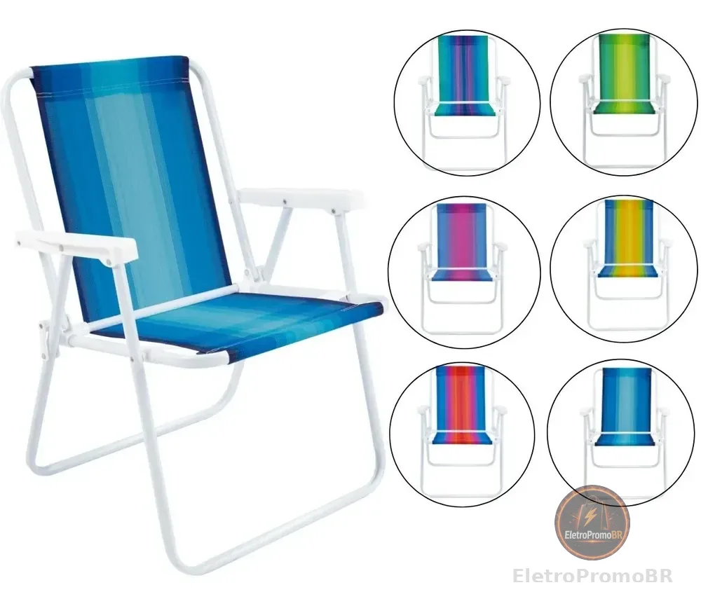 Cadeira De Praia Dobravel Mor Aço Sortida Unitário Oferta Branco
