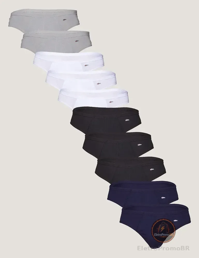 Kit Com 10 Cuecas Slip 100% Algodão Zorba Lisa Branco Azul Grafite Preto G