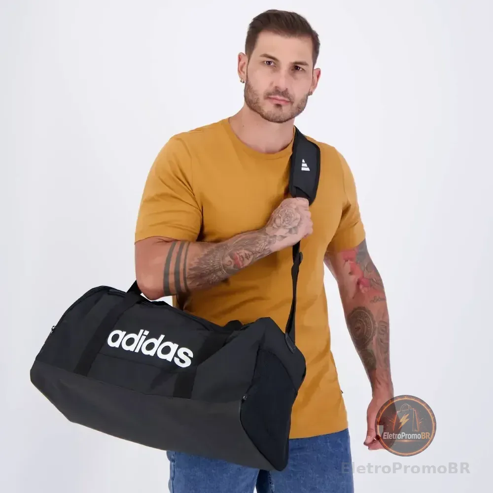 Mala Duffel Linear Média adidas Preto Liso
