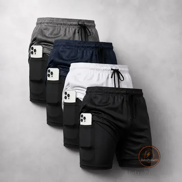 Kit 4 Shorts 2 Em 1 Dryfit Masculino Corrida Academia Treino