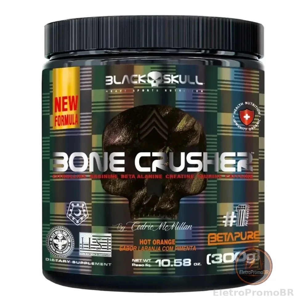Suplemento Em Pó Bone Crusher 300g Hot Orange Black Skull