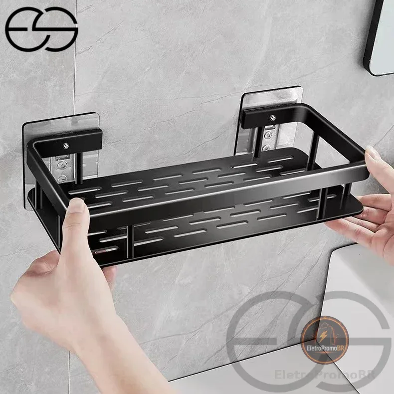 1/2/3 Suporte De Shampoo Preto Organizador Alta qualidade Prateleira De Banheiro Sem Furo Premium-Space Alumínio ES