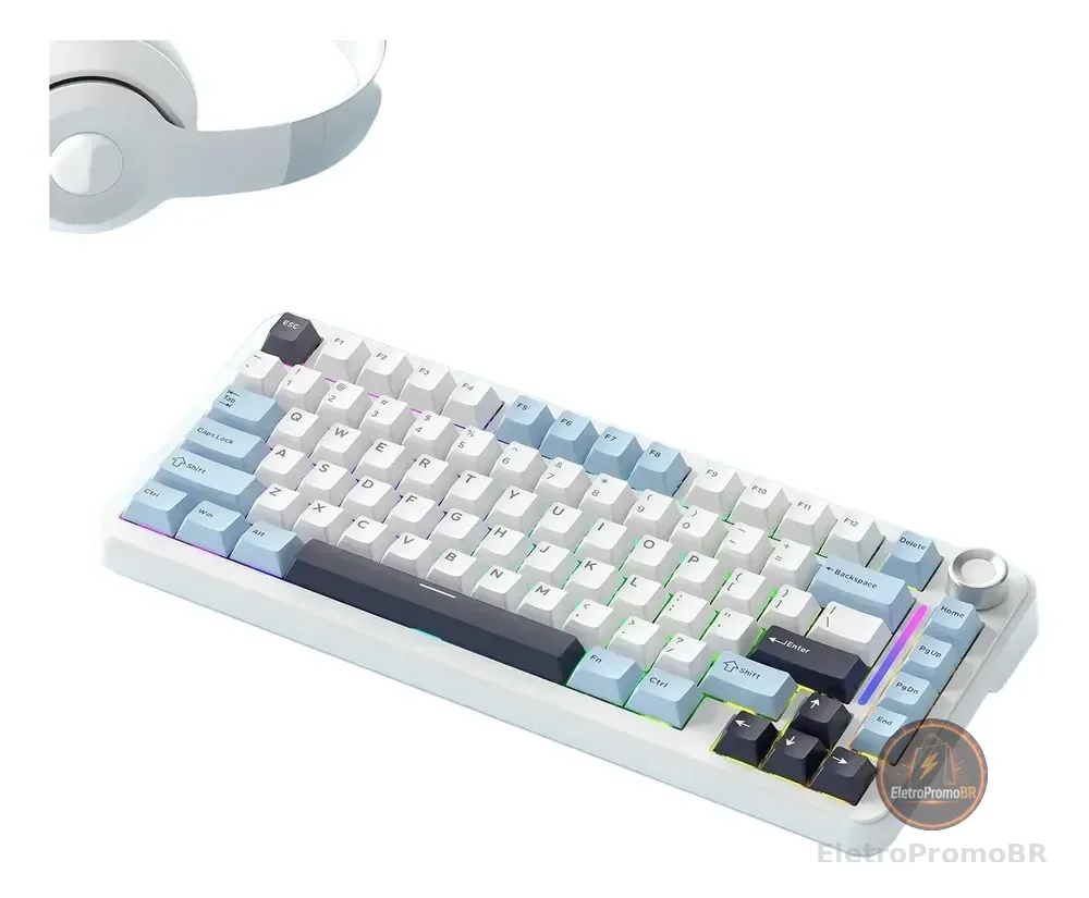 Teclado Mecânico F75 Sem Fio 75% Rgb Glacier Blue
