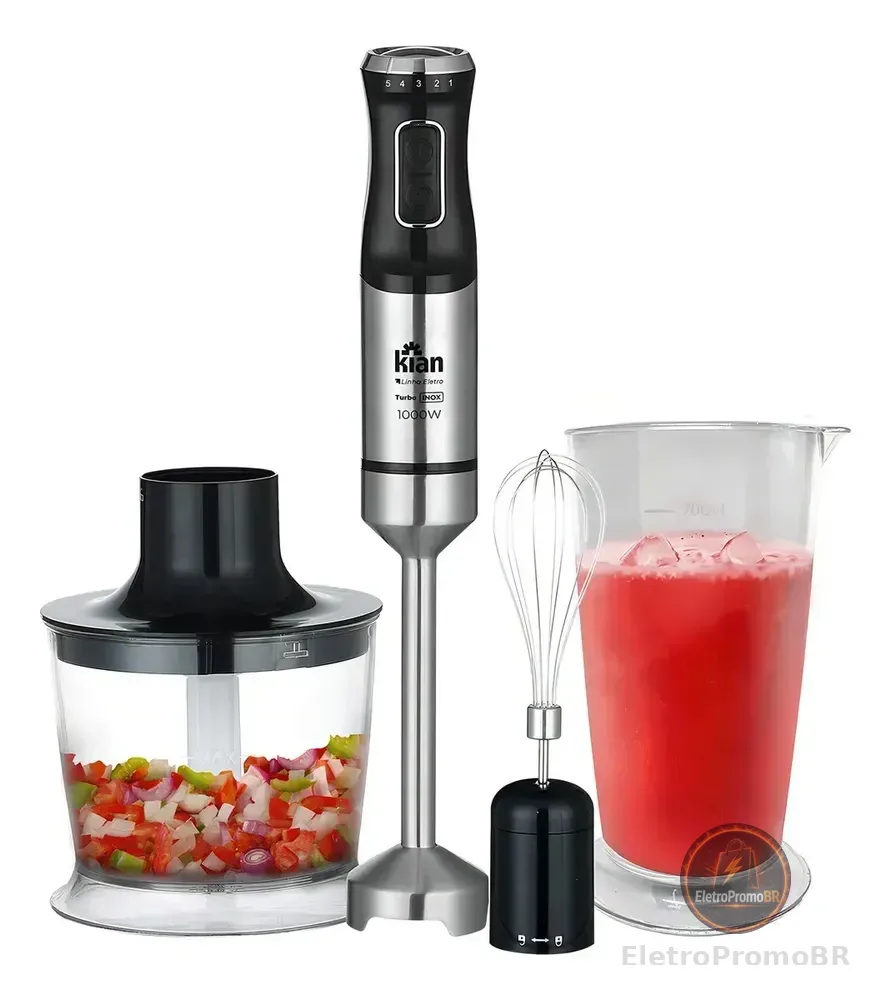 Mixer 3 Em 1 Processador Batedor Inox 1000w Kian Preto