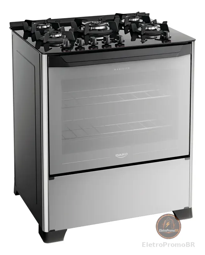 Fogão 5 Bocas Dako Magister Style Com Frente Espelhada Mesa de Vidro e Tripla Chama Bivolt