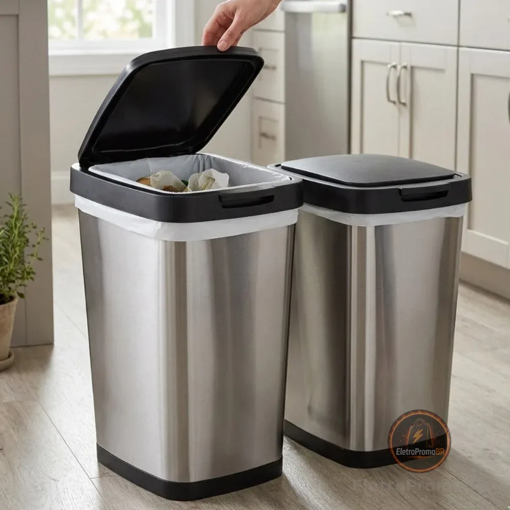 Jogo 1 Ou 2 Lixeiras Inox 9L Tampa Click Moderna Compacta Cozinha Banheiro Premium Fácil Limpeza