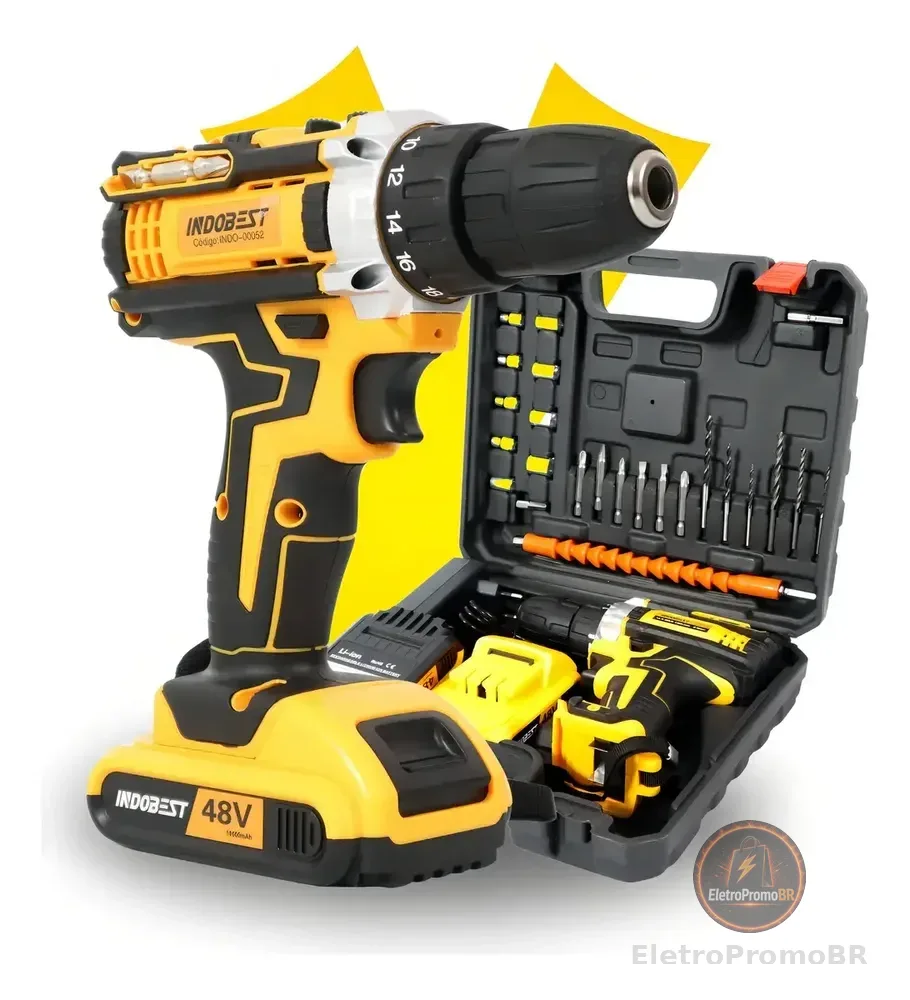 Parafusadeira Furadeira Sem Fio 2 Baterias 340w 1550 Rpm Cor Amarelo
