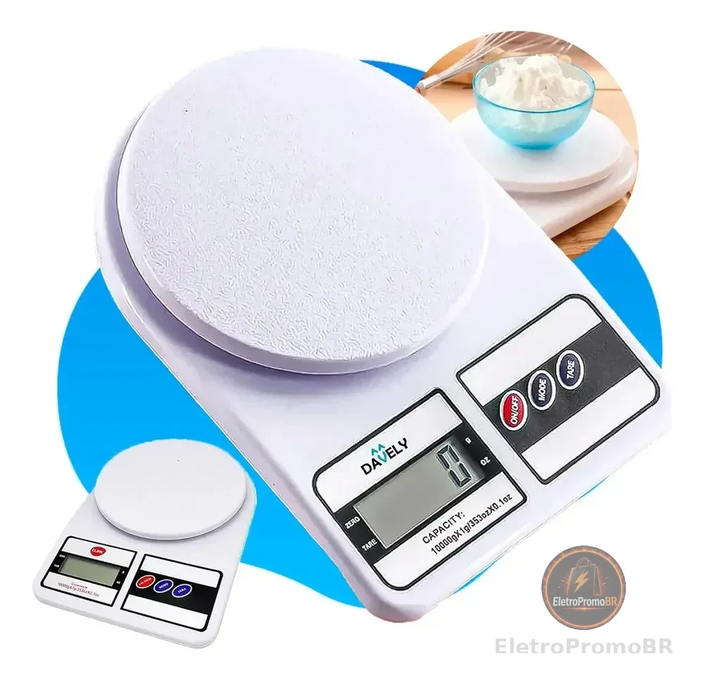 Balança Digital De Precisão 10kg Davely Cook Cozinha Para Uso Domestico E Profissional Fitness Ideal Para Dietas Treinos Alimentos Confeitaria Nutrição Branco 10 Kg