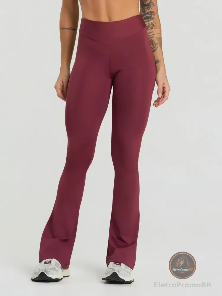 Calça Legging Fitness Feminino Flare Cintura Alta Balance Marsala Balance M