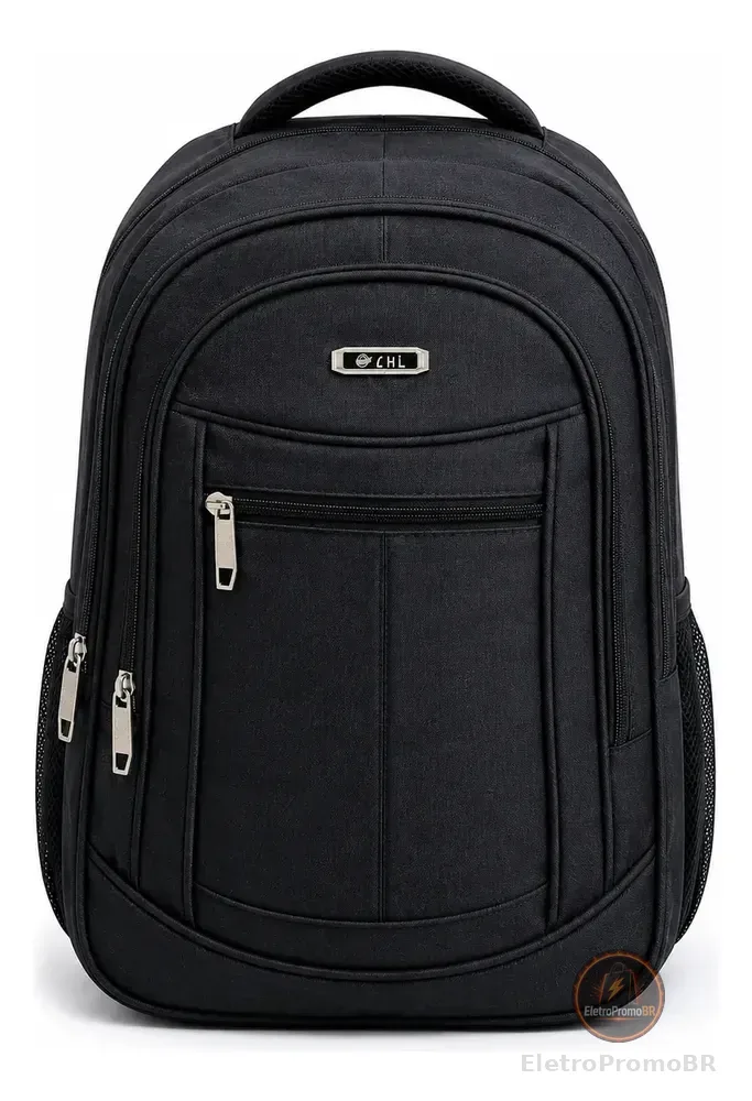 Mochila Masculina Impermeável Faculdade Alça Reforçada Top Preto Liso