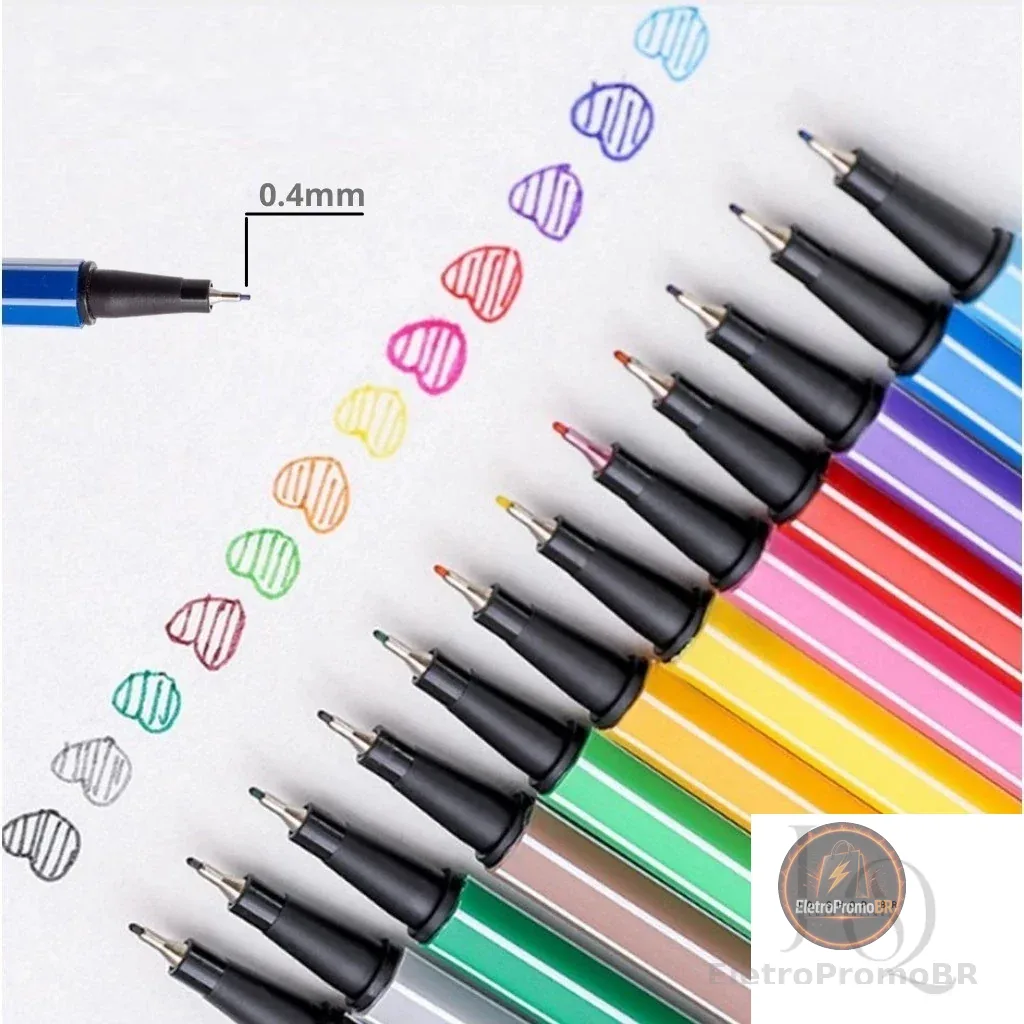 KIT COM 12/24/36/48 cores Canetas Coloridas Fine Line Ponta Fina Fineliner 0.4mm 1ª Linha