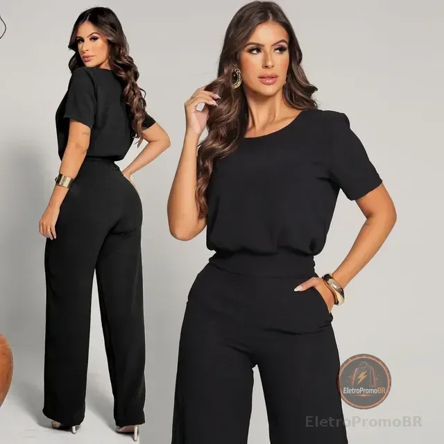 Conjunto Feminino Social Calça Pantalona E Blusa Soltinha
