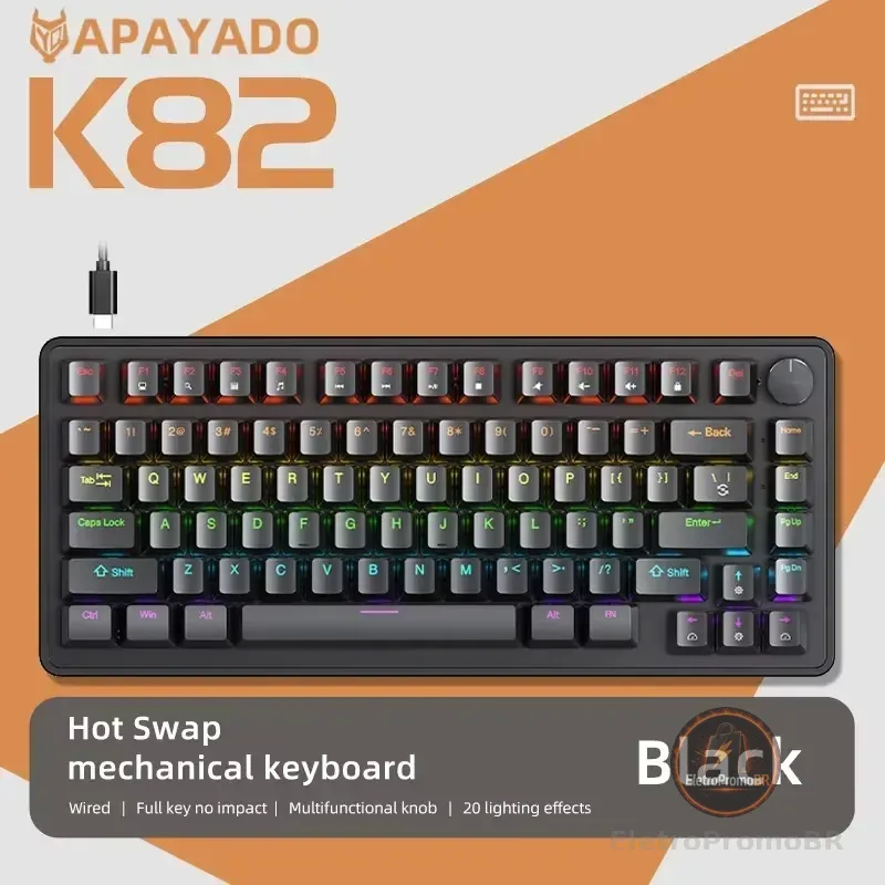 Teclado Mecânico Para Jogos Apayado K82 75% Hot Swap Black-blue Switch Inglês Us