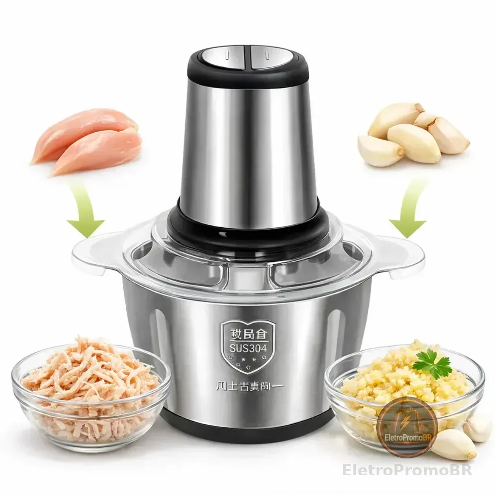 Multiprocessador Elétrico De Alimentos Em Inox 2l Triturador De Alho Tempero Processador De Carne E Legumes Multifuncional Portátil 110v