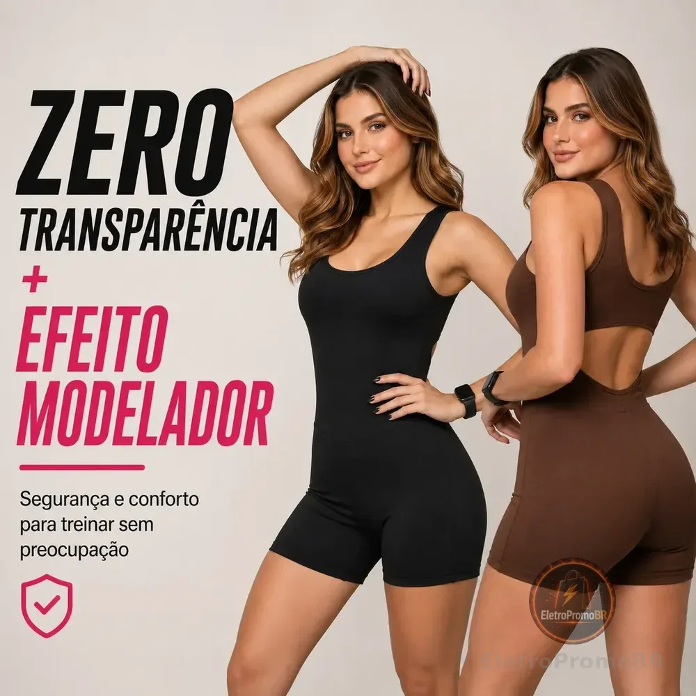Kit 2 Macacão Fitness Academia Zero Transparencia Modelador Preto E Marrom G (42/44)