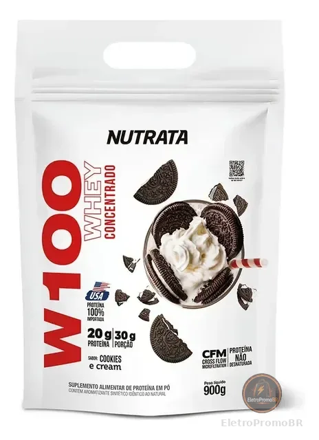 W100 Whey Concentrado Pouch 900g Cookies & Cream Nutrata Biscoitos