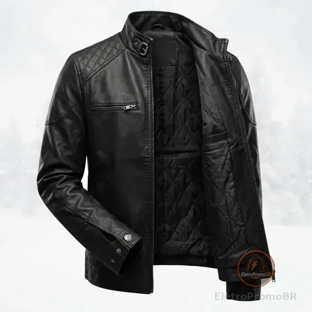 Jaqueta De Couro Masculina Blusa Frio Slim Forrada Inverno