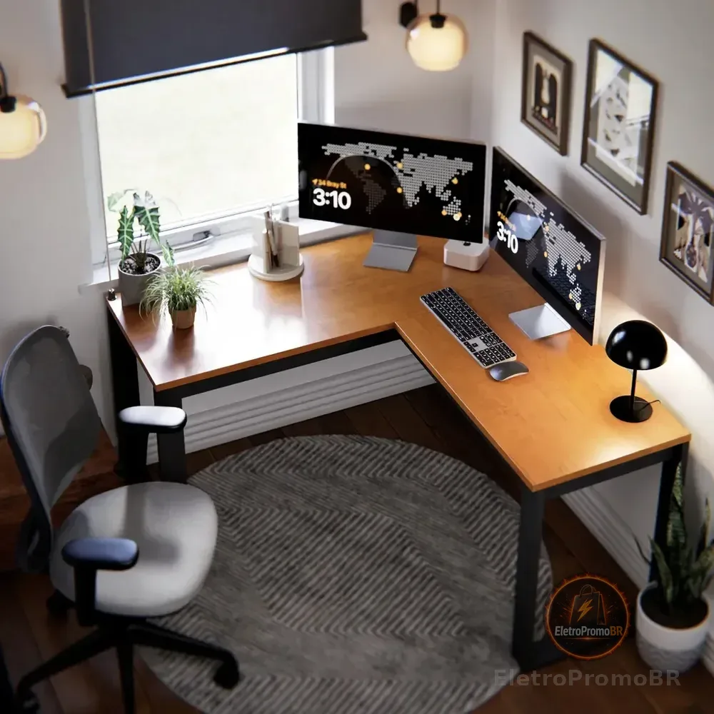 Mesa Escrivaninha Para Pc De Canto Berlim Em L Para Computador Home Office Estudo Trabalho Gamer Moderna Cinamomo Preta