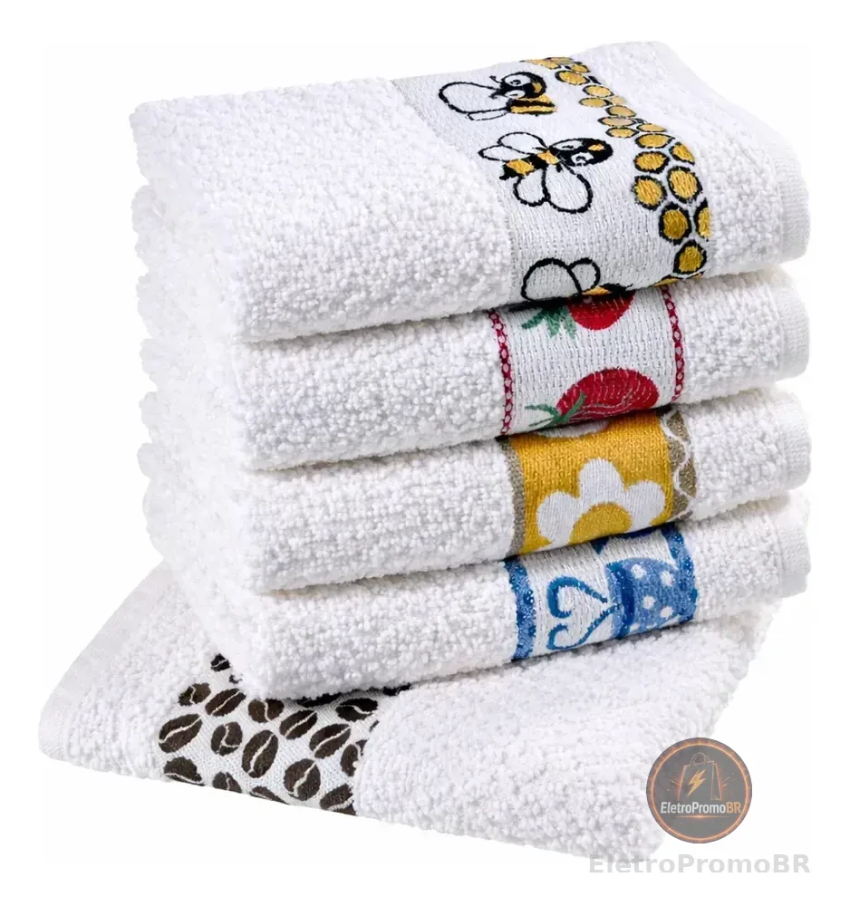Pano de Prato Atoalhado Atacado Laune Gourmet Kit com 5 peças cor Branco Desenho Sortidos Laune Haus