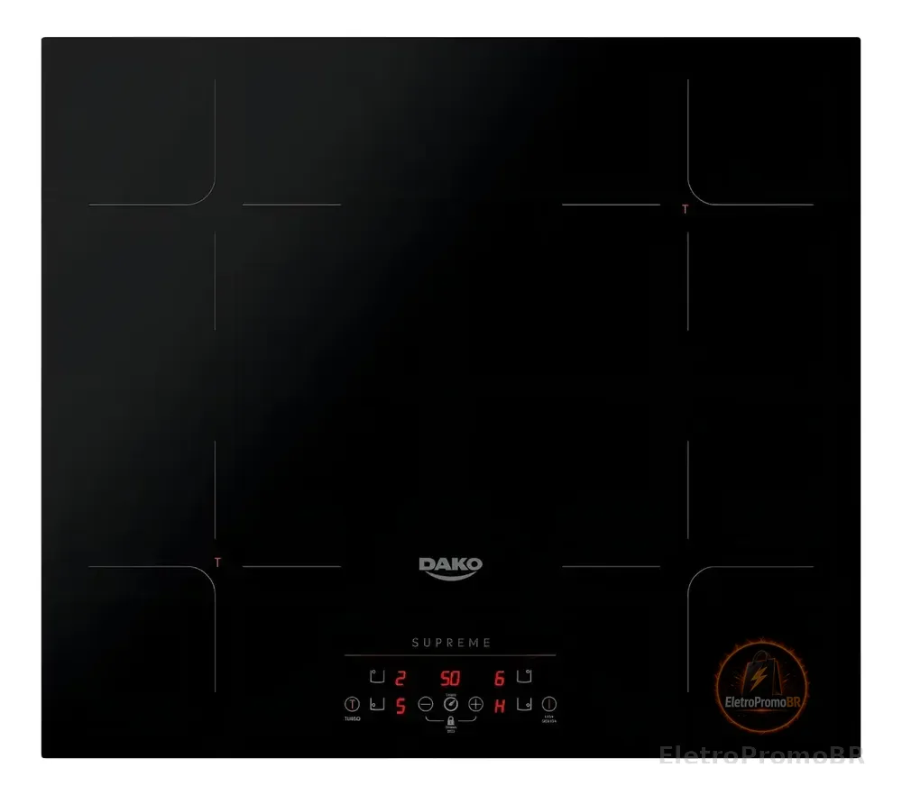 Cooktop De Indução 4 Bocas Dako Supreme Preto Com Trava De Segurança 220v
