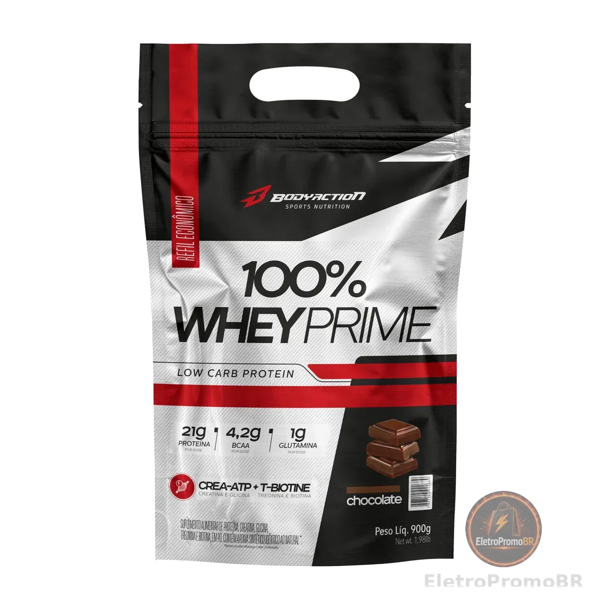 100% Whey Prime Refil 900g Sabor Chocolate Bodyaction