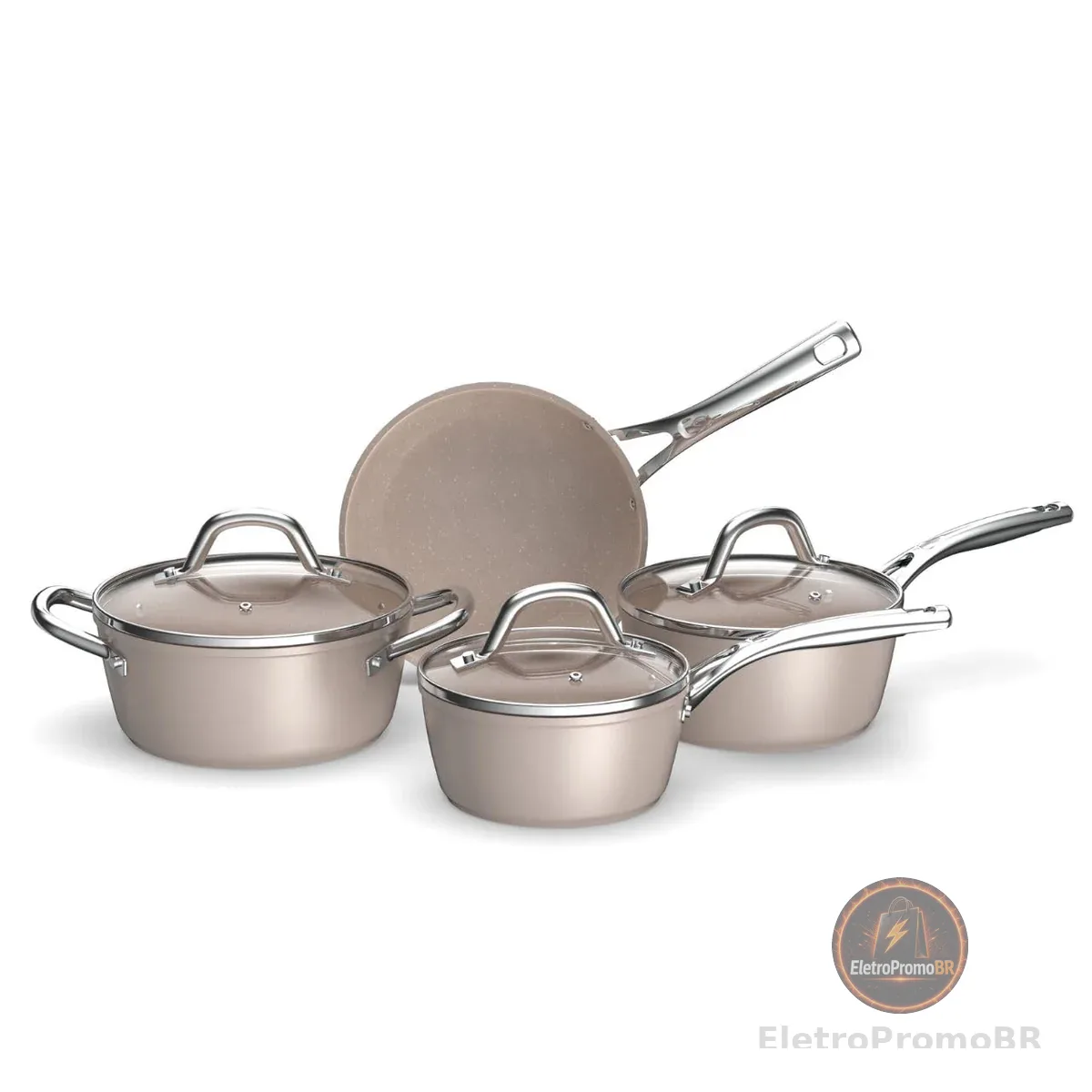 Conjunto de Panelas Brinox Antiaderente Essenza Nude 4 Peças Indução