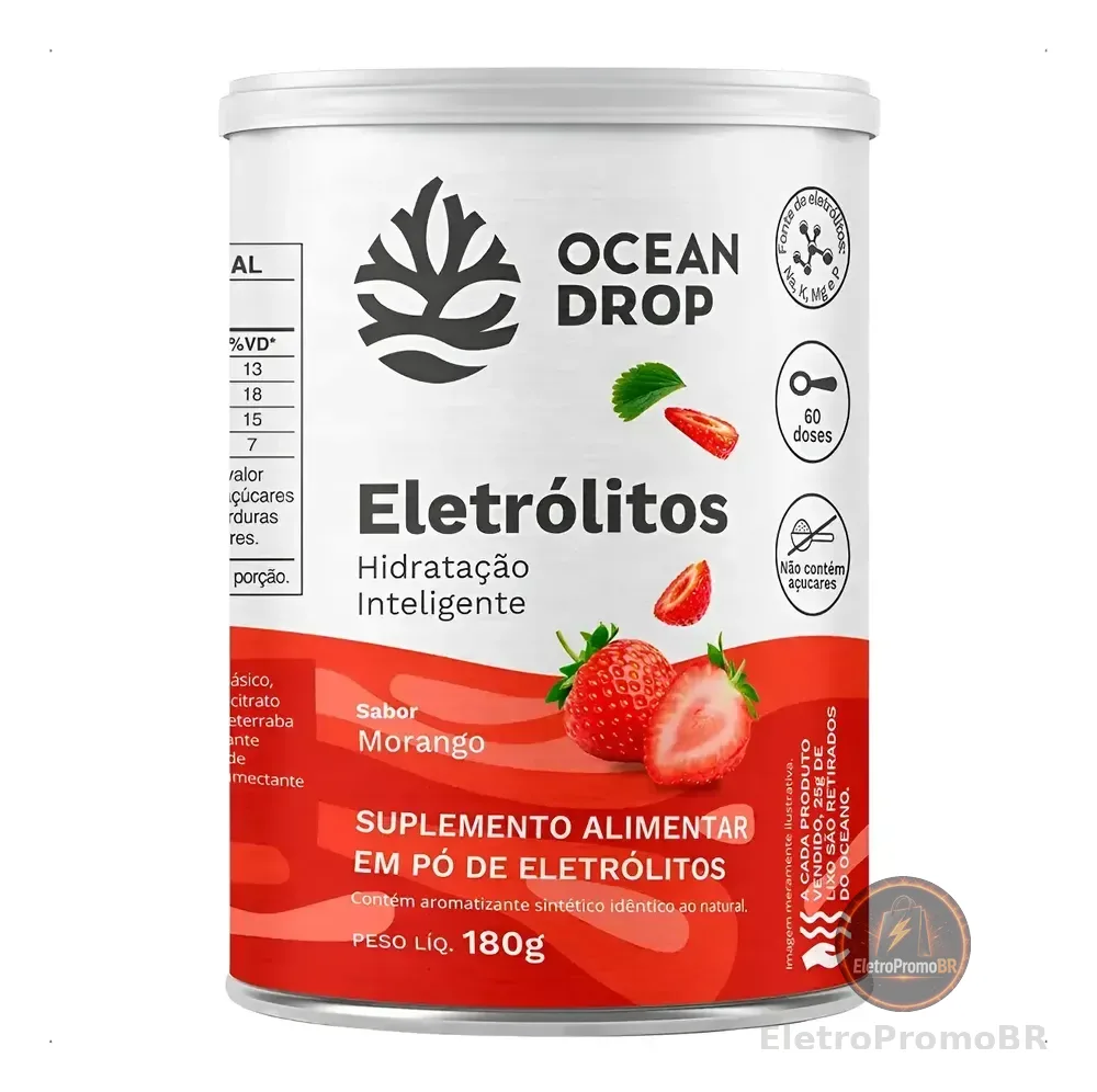 Ocean Drop | Eletrólitos Em Pó | Hidratação Inteligente 180g Morango