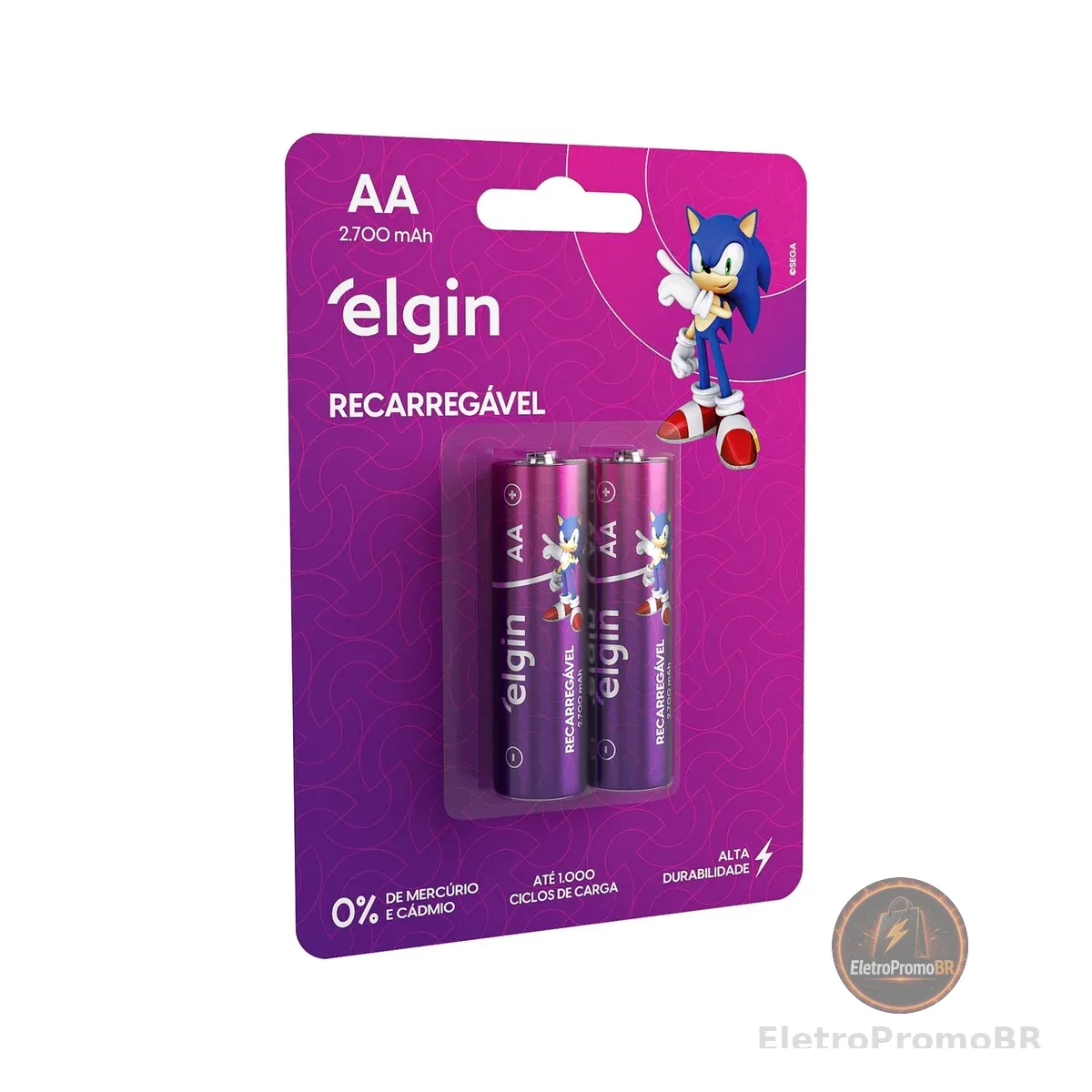 Pilha recarregável AA 2700mAh Elgin com 2 unidades Comum
