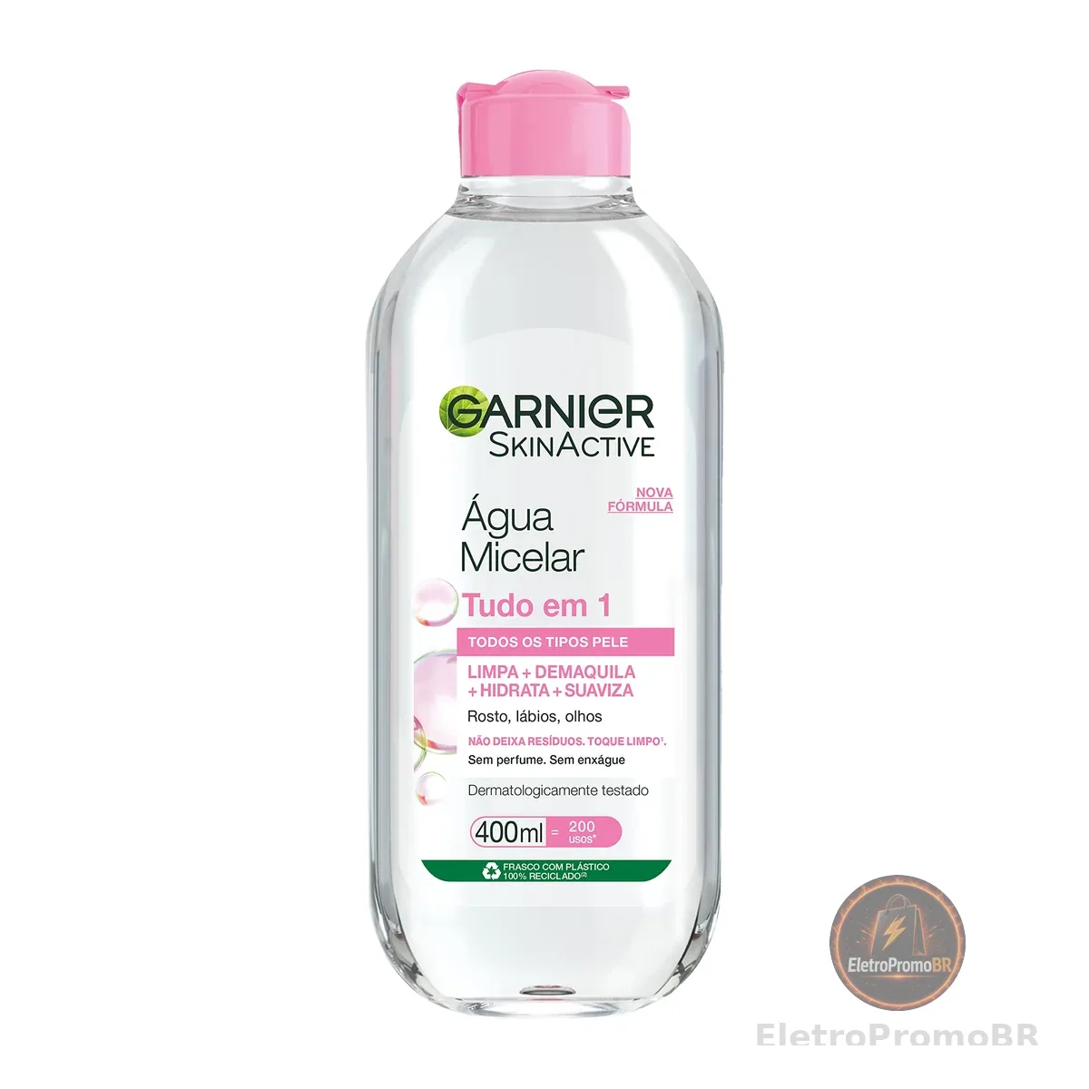 Garnier SkinActive Água Micelar de Limpeza Tudo em 1, Solução Demaquilante que Limpa, Tonifica e Remove Oleosidade, Fórmula Suave Sem Álcool para Todos os Tipos de Pele, 400ml