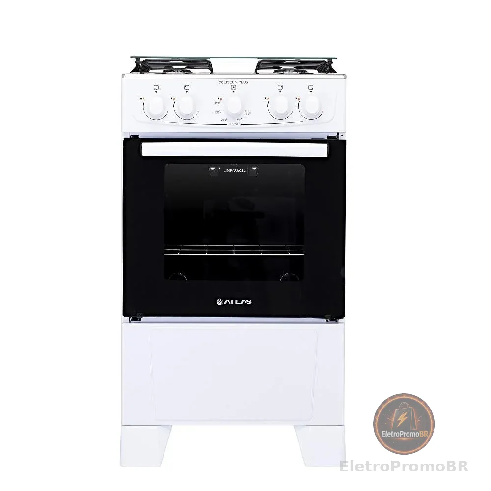 Fogão Atlas 4 Bocas Mesa de Inox Coliseum Plus Branco
