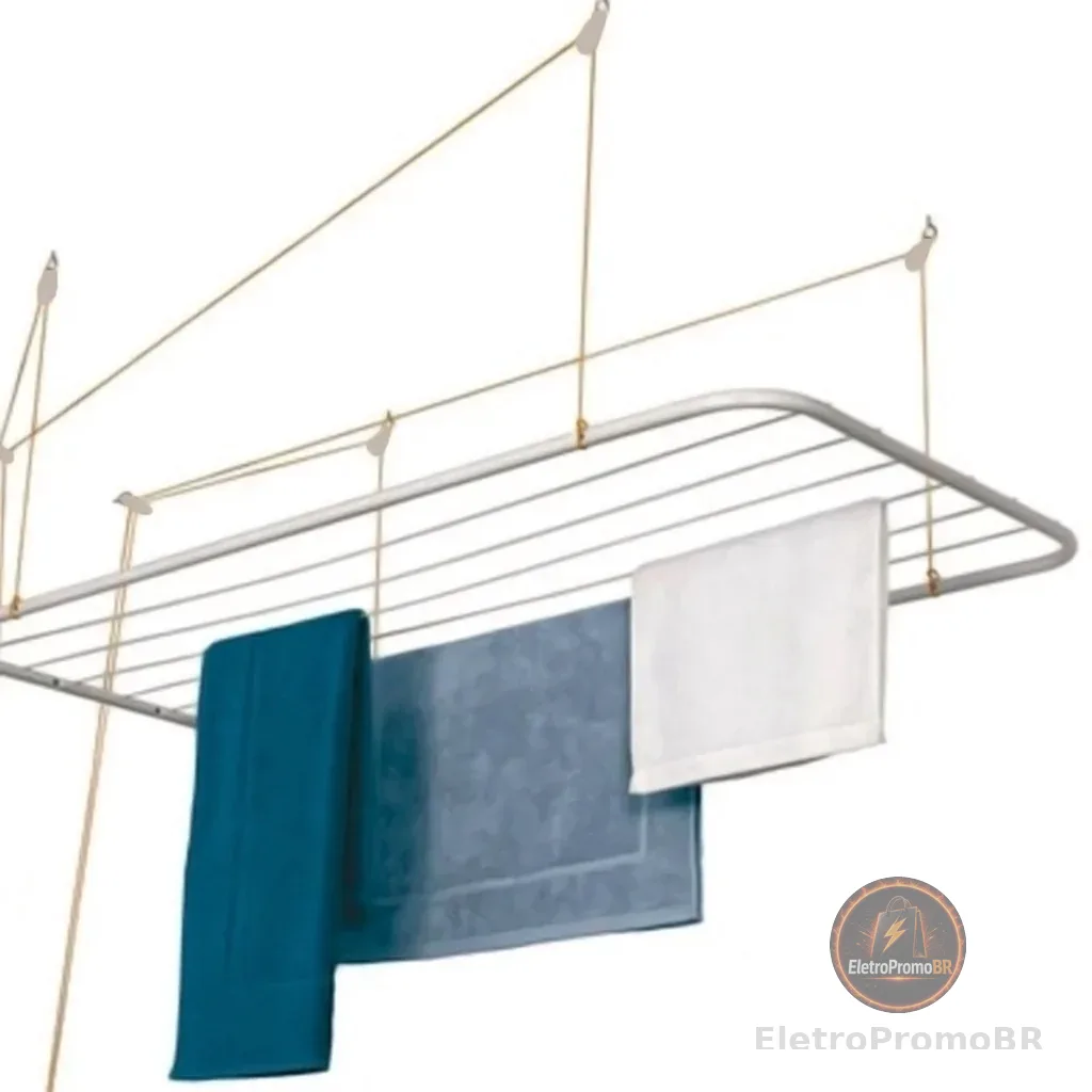 Varal de Teto Aço Branco 90cm x 56cm 13kg Resistente Maxeb