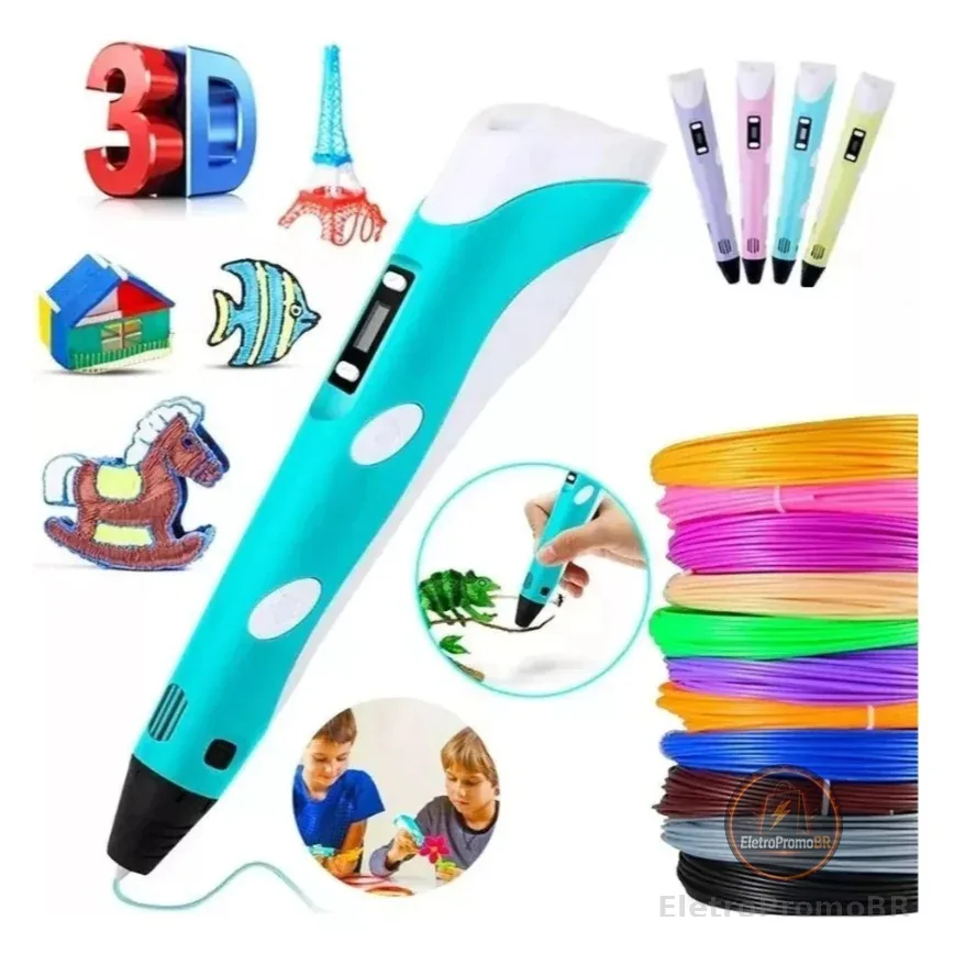 Caneta 3D Impressora Manual Infantil e Adulto Com Filamentos DIY Filamento Plastico Seguro Para Crianças