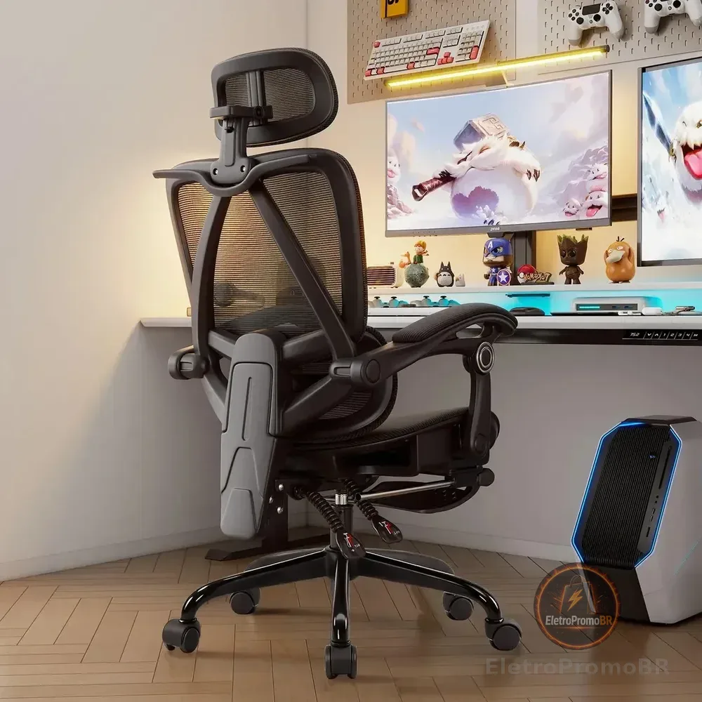 Cadeira De Escritório Ergonômica Premium Python Fly Cor Preto Material do estofamento Malha elástica