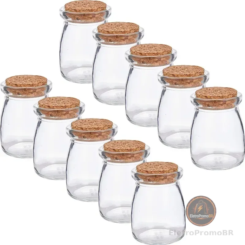 10 Unidades Pote Vidro Com Tampa Rolha Cortiça 110ml Tempero Transparente