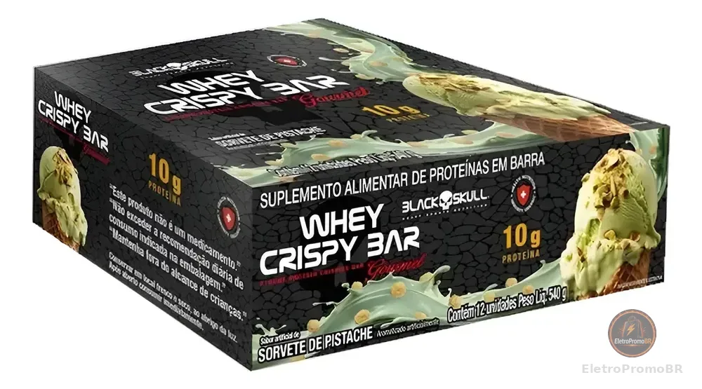 Whey Bar Crispy Cx C/ 12 Unid. 45g - Black Skull Sabor Pistache