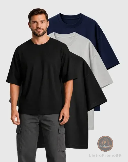 Kit Camisa Oversized Masculino Blusa Streetwear Algodão