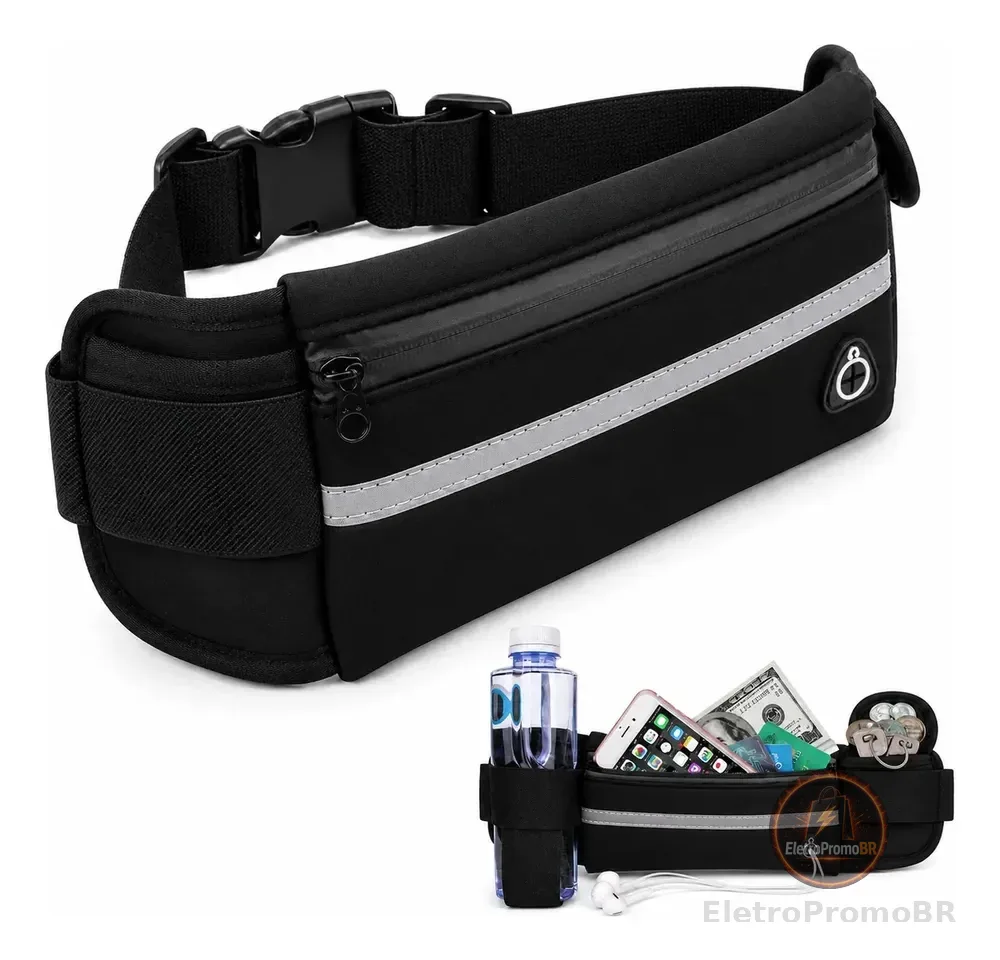 Pochete Esportiva Running Porta Celular E Garrafa Preto Lisa