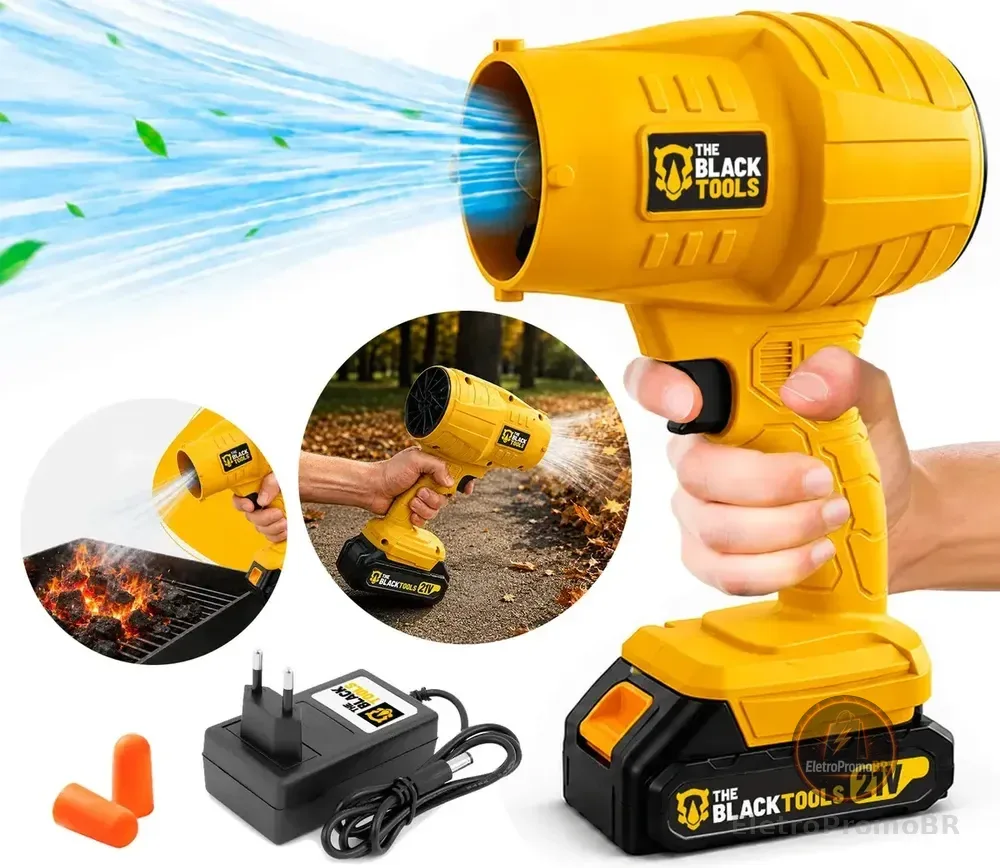 Soprador De Ar Turbo 21v Portátil Bateria Recarregável Potente Para Folhas Pó Limpeza Carro Tso-21a The Black Tools