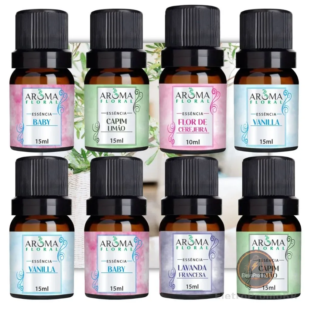 Kit com 5 Essências Para Aromatizador e Difusor Elétrico a Base de Água - Cinco Aromas