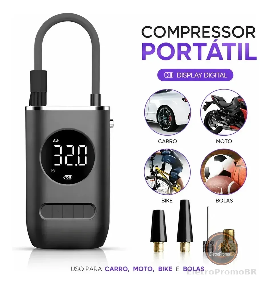 Calibrador De Ar Digital Para Pneu Portátil Compressor Usb