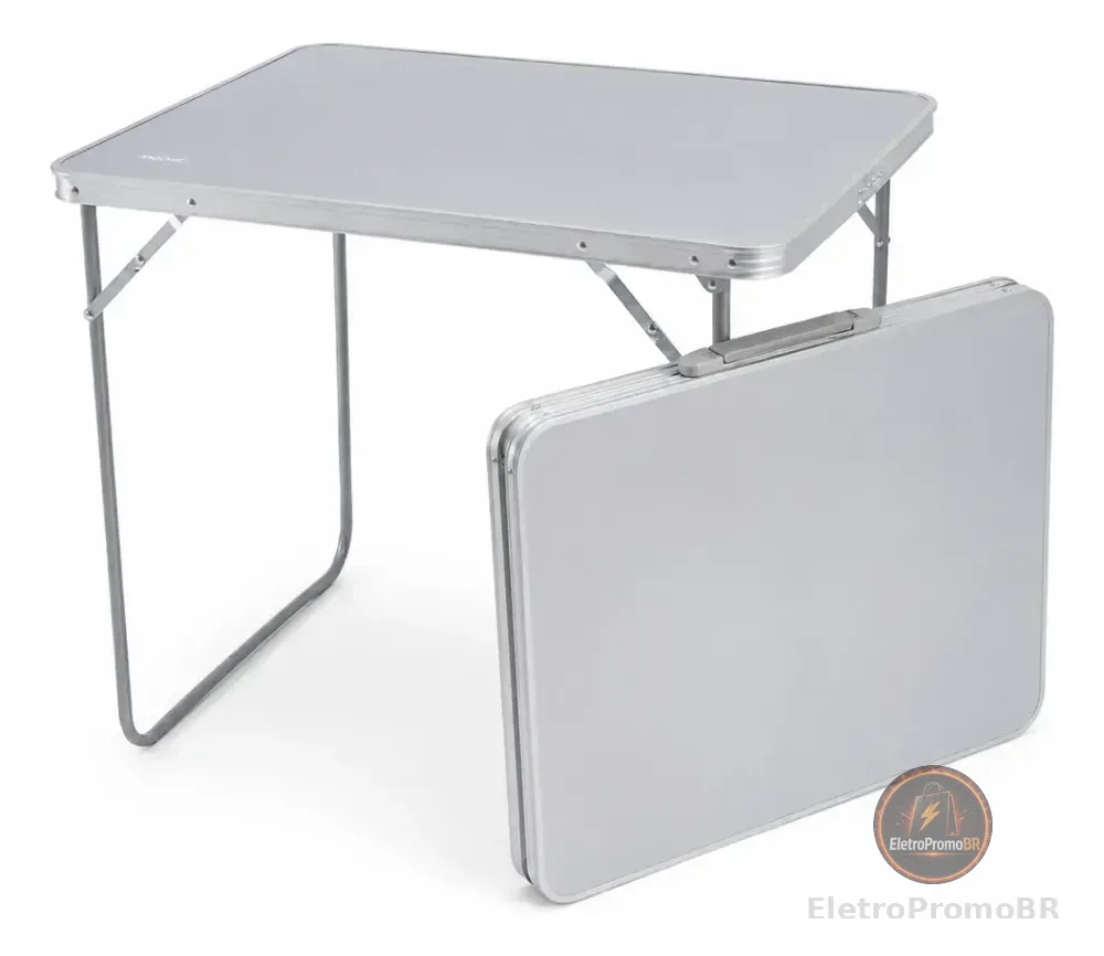 Mesa Prática Dobrável Mor 80x60 Portátil Multiuso Camping Prateado