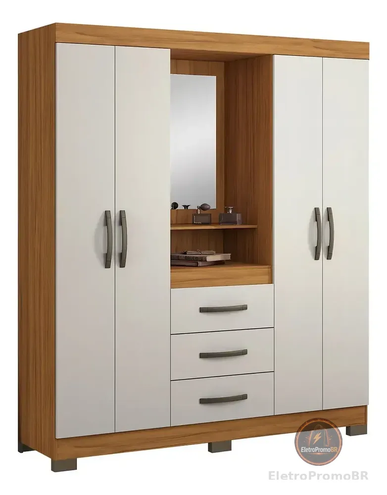 Guarda-roupa Notavel Nt 5015 Nt 5015 Cor Freijó/off White De Mdf Com 4 Portas Articuladas