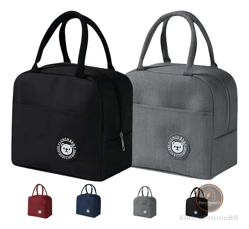 Kit 2 Bolsa Marmita Térmica Lancheira  Academia Trabalho Dia Preto E Cinza