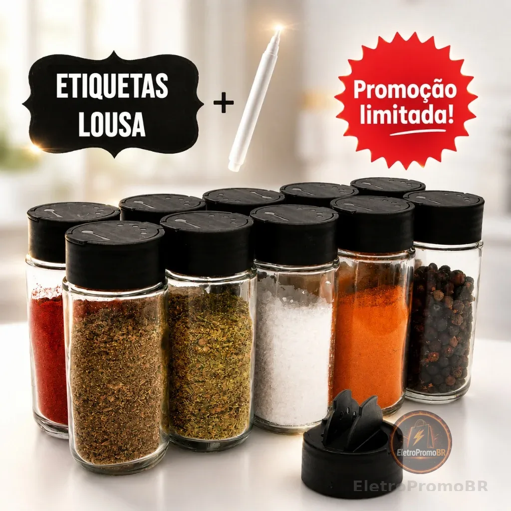 Kit até 18 Potes Tempero Condimentos + Caneta + Etiquetas 100 ml Kit Completo Para Cozinha